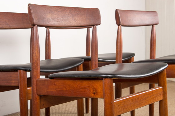 Image 1 of Set of 4 Danish Teak Chairs in Black Skaï by P.E. Jorgensen for Farso Stolefabrik 1960
