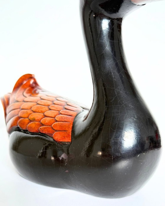 Image 1 of Canard français vintage en bois craquelé peint à la main