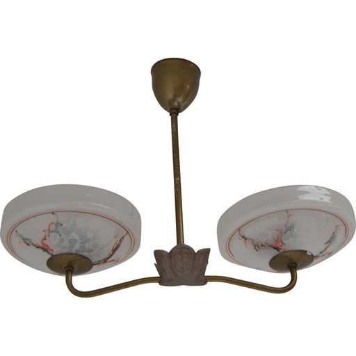 Lustre vintage en verre et métal par Zukov, Tchécoslovaquie 1950