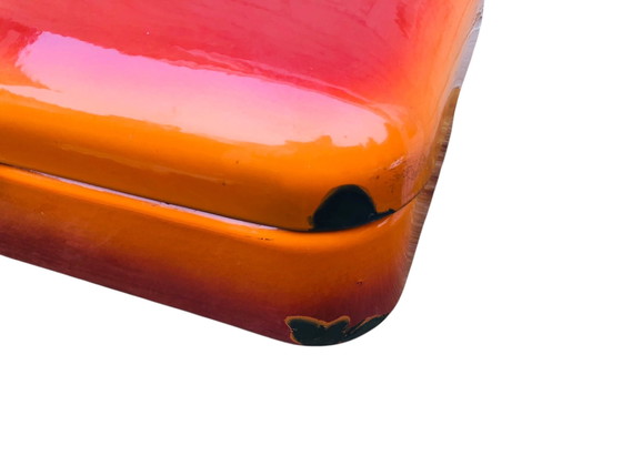 Image 1 of Oranje vintage emaille broodtrommel | metalen midcentury brooddoos