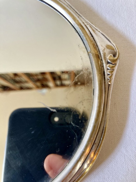 Image 1 of Art-Deco-Handspiegel aus versilbertem Metall und abgeschrägtem Glas – Um 1930