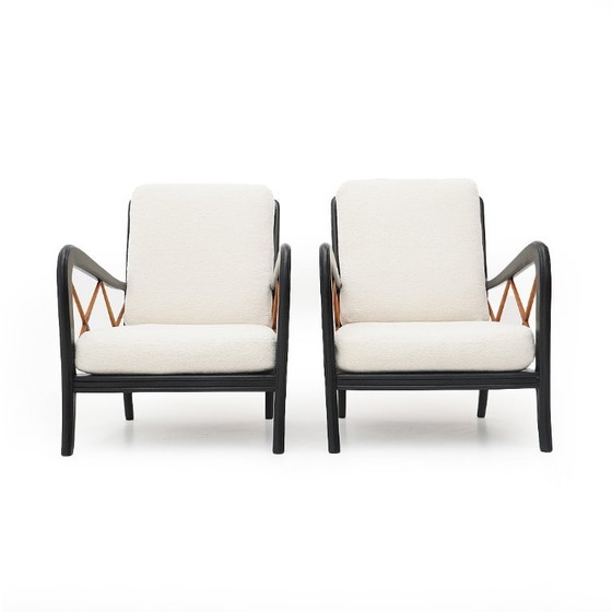 Image 1 of Coppia di poltrone con struttura in legno, anni '40