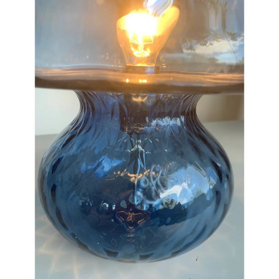 Image 1 of Lampe en verre bleu d'inspiration Murano avec texture « Ballotton »