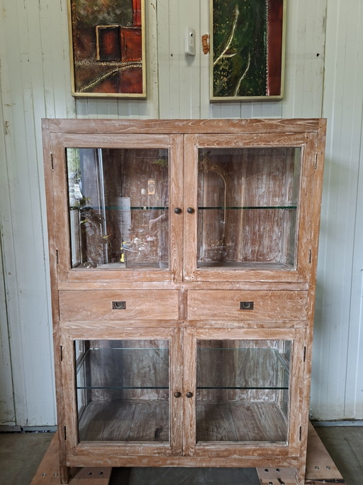 Vetrina, credenza o mobile per porcellane in teak, dimensioni 125x46 cm e altezza 180 cm.