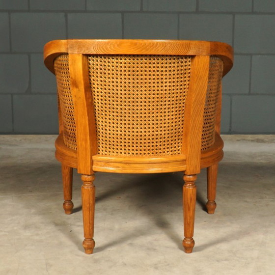 Image 1 of Vintage fauteuil – rotan – bruin leder – jaren 80