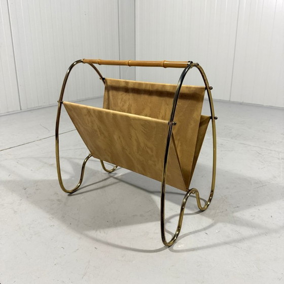 Image 1 of Brass & Rattan Magazine Holder 1950's