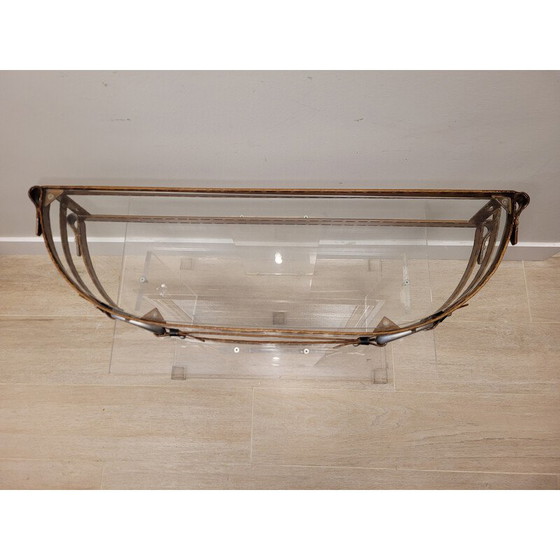 Image 1 of Vintage wrought iron floating console with glass top, France 1990