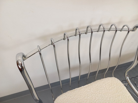 Image 1 of Suite van 4 Gastone Rinaldi Vintage Italiaanse stoelen in verchroomd metaal en Bouclettes stof uit de jaren 70