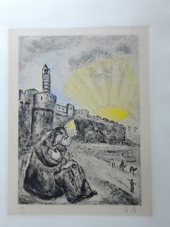 Image 1 of Marc Chagall ORIGINAL ETCHING 'David mourns Absolom' colored by Chagall himself