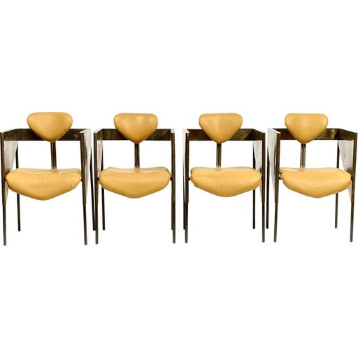 Set di 4 poltrone vintage in acciaio in stile industriale e brutalista, 1970