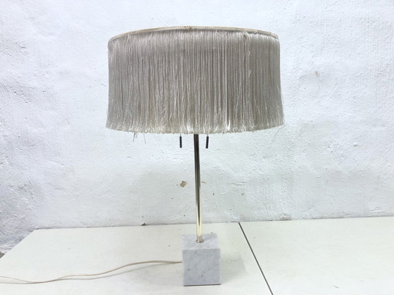 Image 1 of Large Mid - Century Lamp 60s Design With Fringed Shade And Marble Base