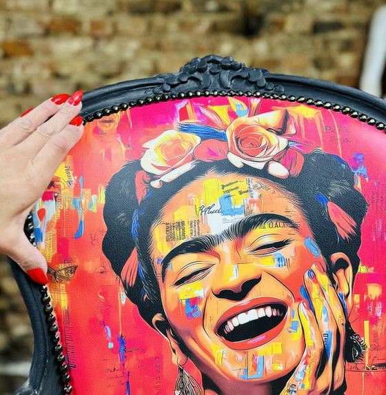 Fauteuil Louis XV vintage unique – Frida Kahlo Pop Art – Wood, Skai (photo 4 of 11)