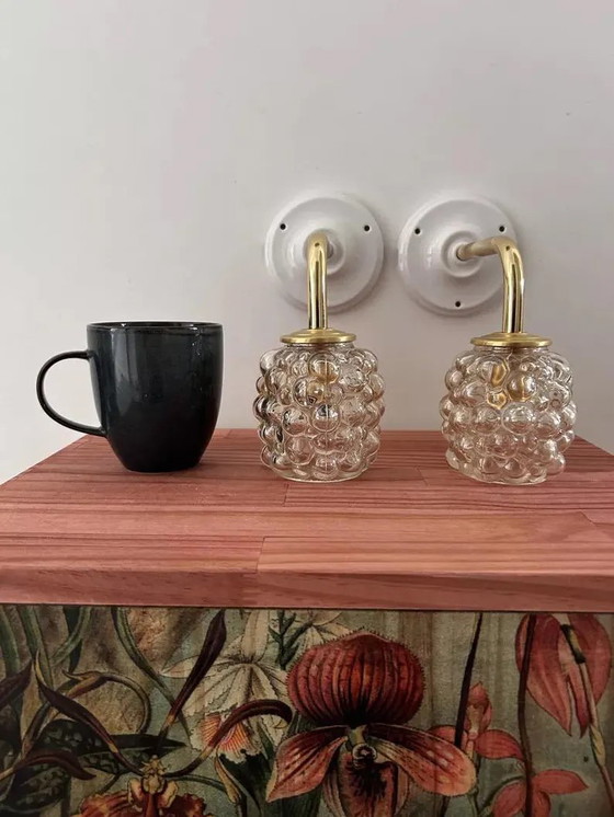 Image 1 of Set Of 2 Bubbled Gold Glass Wall Sconces