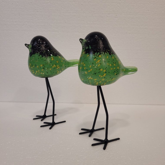 Image 1 of Paar geblazen glazen vogels, Chehoma, jaren 2000 - Frankrijk