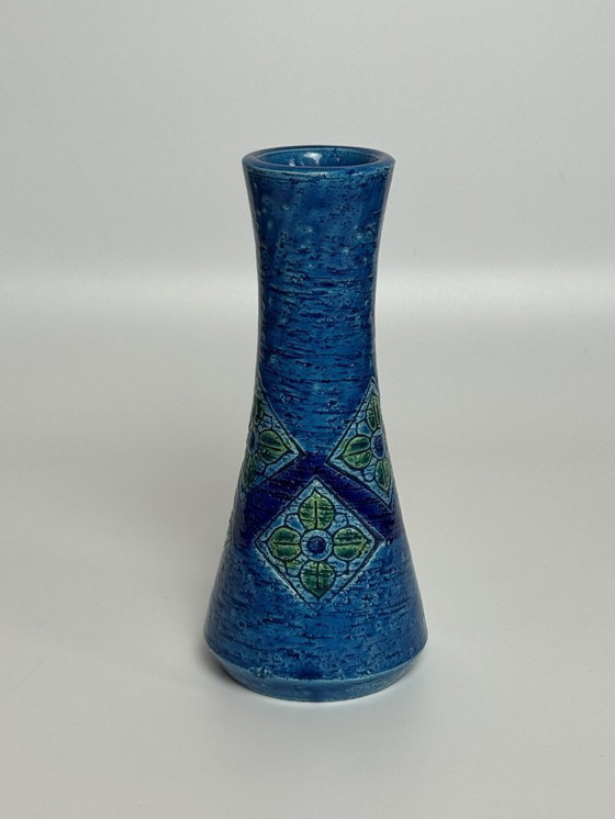 Image 1 of Mid-Century Italian Design Bitossi Rimini Blu Glazed Ceramic Vase. Italy, 1960s.