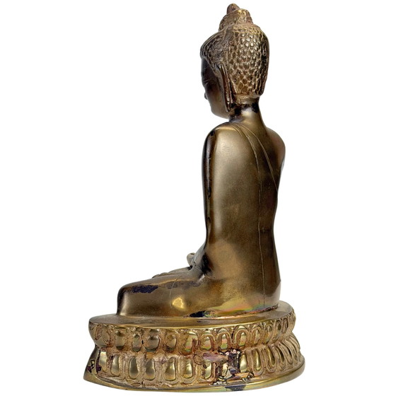 Antieke 19e-eeuwse Tibetaanse handgemaakte zittende Boeddha met significante patina – Beeldhouwkunst, Bronze (photo 8 of 11)