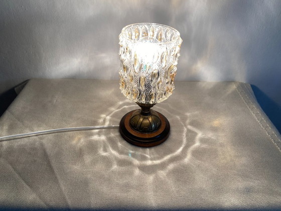 Vintage 1970s Amber Pressed Glass Table Lamp (photo 3 of 9)