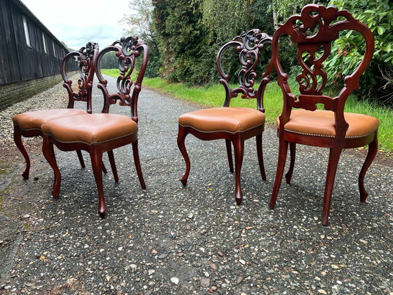 4 chaises de salle à manger Biedermeier Horrix Baroques, Bois, Cuir, Noir (photo 5 sur 6)