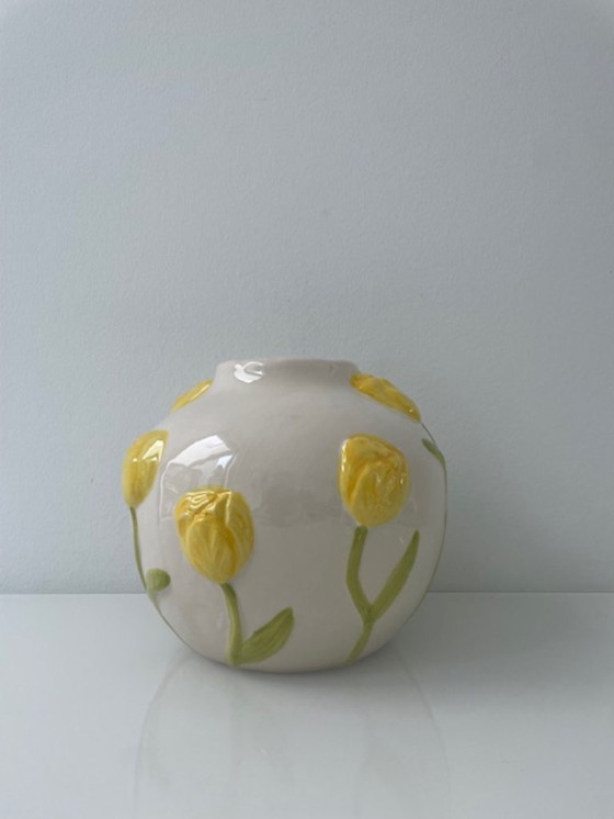 Image 1 of Hand-painted vase with tulip relief