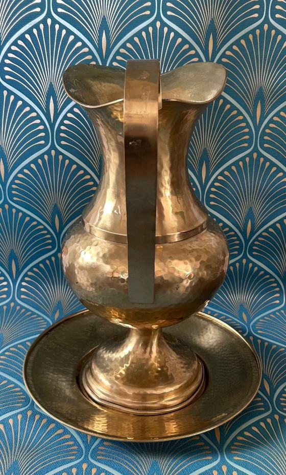 Image 1 of Brocca "Cognolato" con piatto Ottone Battuto a mano 