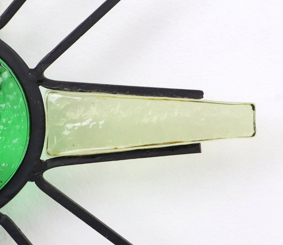 Image 1 of Vintage metal sunburst wall lamp with green glass, 1960s