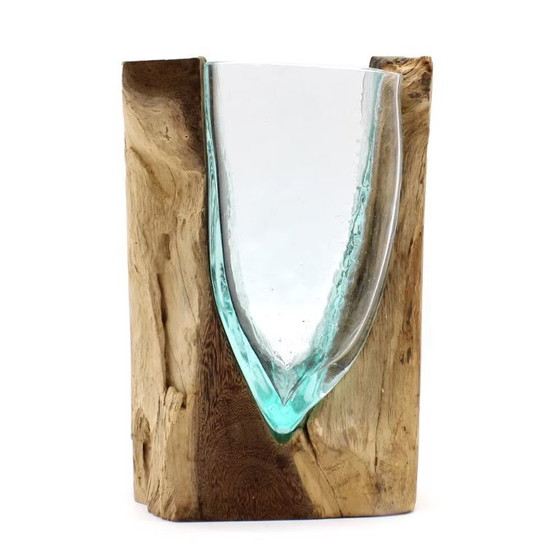 Image 1 of Molton Glass V-shaped Art Vase on Wood