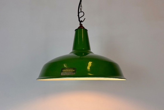 Lámpara colgante industrial de esmalte verde de Jackson Electrical Co., década de 1960 – Lámparas colgantes (photo 9 of 18)
