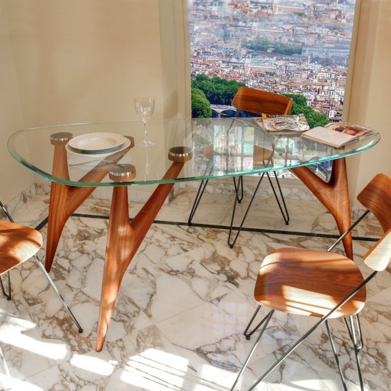Image 1 of GREYGE TED Kristallglas-Esstisch 240 cm – Handgefertigter italienischer Designertisch aus gehärtetem Glas und Mahagoni