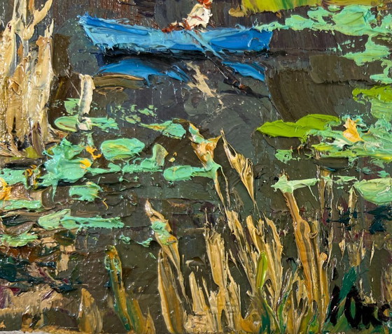 Image 1 of Original Oil Painting Summer River Landscape Where water sleeps