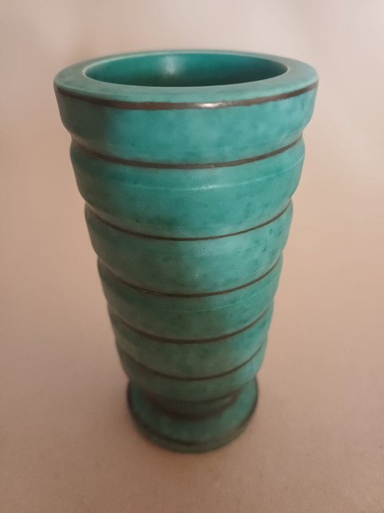 Wilhelm Kåge - Vase Art Déco Turquoise / Streamline "Argenta" Modèle 1026 - Gustavsberg Suède – Ceramic (photo 4 of 8)