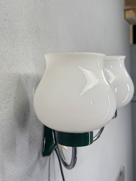 Image 1 of Applique murale vintage avec double abat-jour en verre - pleine de caractère et unique