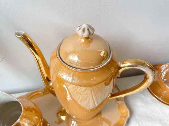 Image 1 of Service à Thé Vintage en Lustre Czecho-Slovaquia Victoria China Pêche Irisé 1950