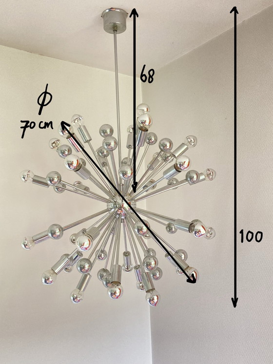 Image 1 of Chroom Sputnik Space-age kroonluchter uit de jaren 70 extra groot model