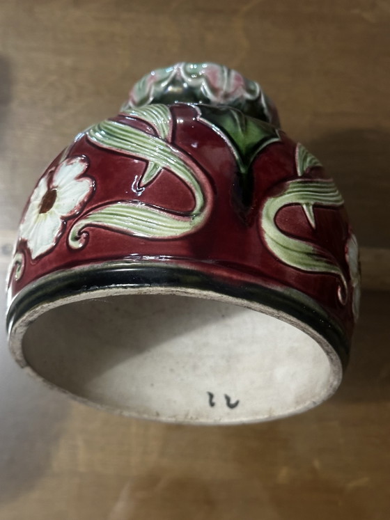 Art Nouveau lamp element in glazed ceramic with floral decoration, France, early 20th century (photo 11 of 15)