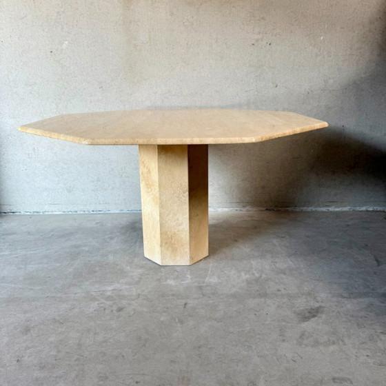 Image 1 of Mid-century Travertine octagonal dining table Italian design