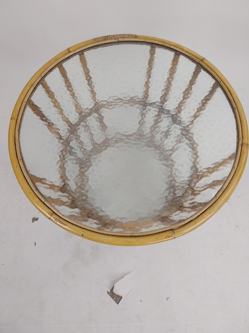1 x table en bambou et verre nuageux Rohé Noordwolde années 1960