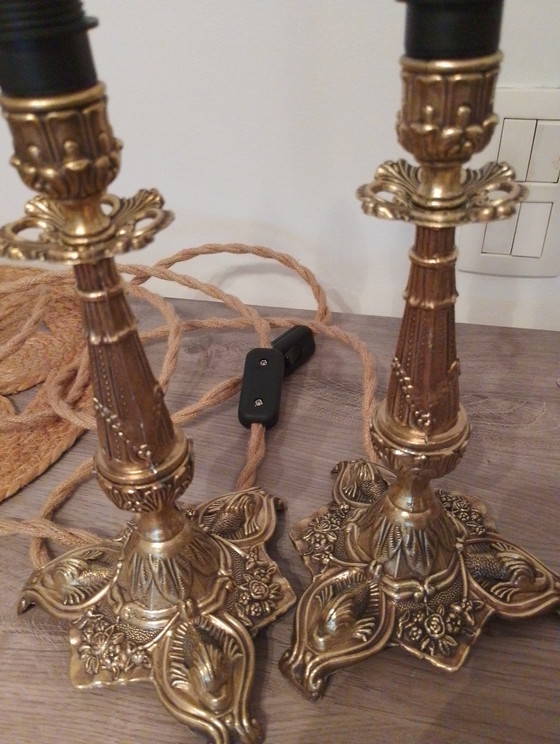 Image 1 of Pair of Italian gilt bronze dolphin lamps, Baroque style, restored Empire style
