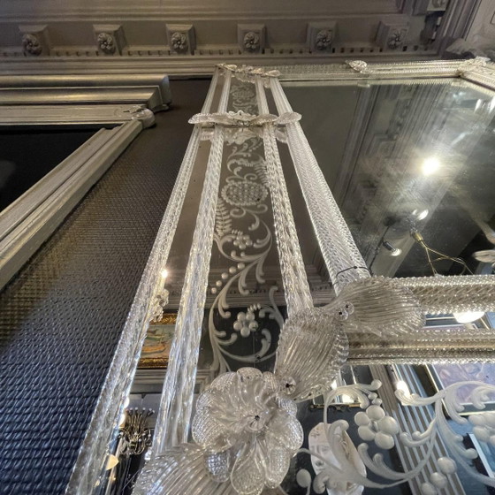 Espejo de principios del siglo XX con paneles de cristal de Murano grabados de Barovier & Toso – Wood, Glass (photo 9 of 12)