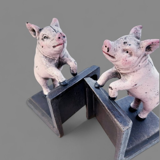 Image 1 of Ensemble de serre-livres en fonte en forme de cochon