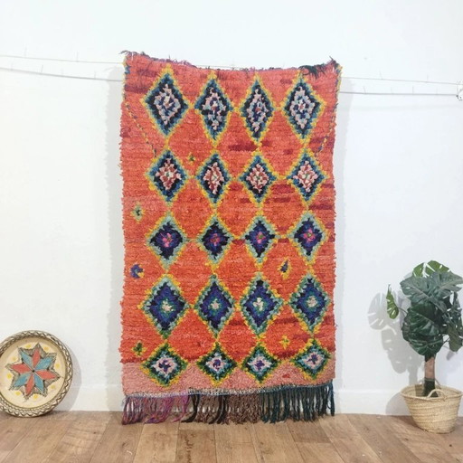 Berber Boucherouite-kleed – handgemaakt gerecycled textiel (160 × 107 cm)