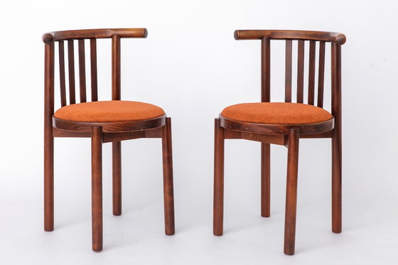 Image 1 of 5 Bentwood Chairs 1950s, Vintage Beech Wood Chairs, Mid Century Dining Chairs, Rust Upholstered Seats