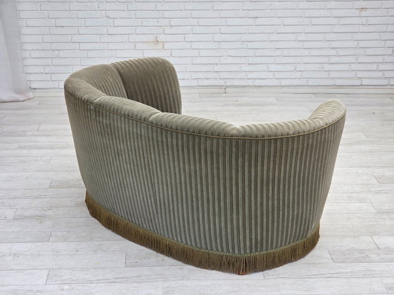 Image 1 of 1970s, Danish 2-seater curved sofa, original furniture velour, beech wood.