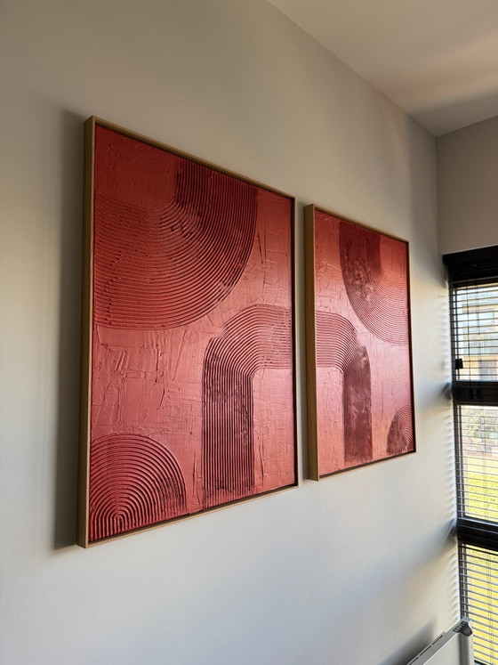 Le Duo Terracotta | Set mit 2 handgemachten Gemälden 60x80 cm, Gemälde & Zeichnungen, Leinwand, Holz, Rot (Foto 5 von 6)