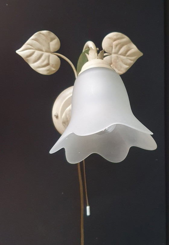 Image 1 of Vintage Italian wall lamp - Floral - Voghera - glass shade