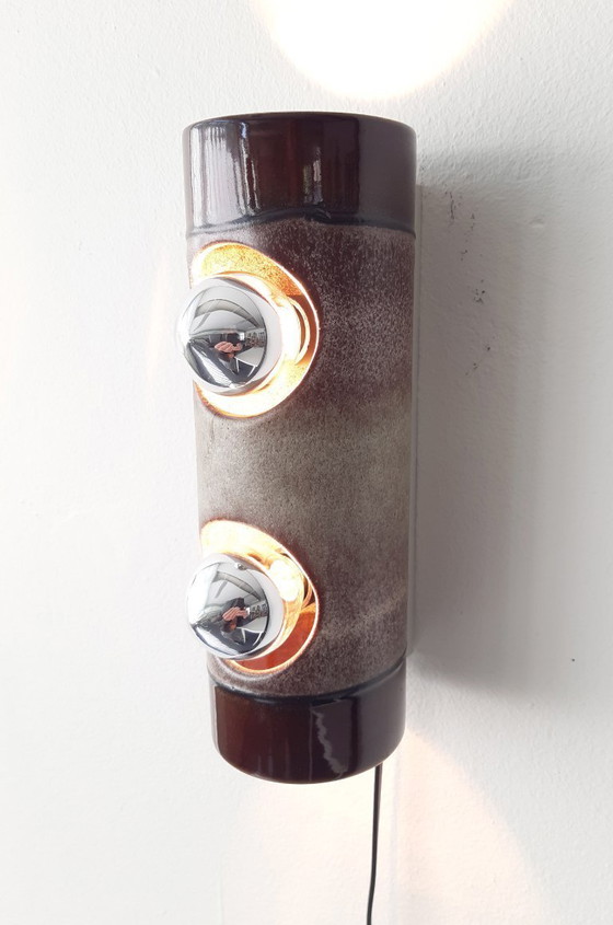 Image 1 of Lampada da parete vintage in ceramica e terracotta, stile Fat Lava della Germania Ovest, lampada da parete retrò in ceramica, la