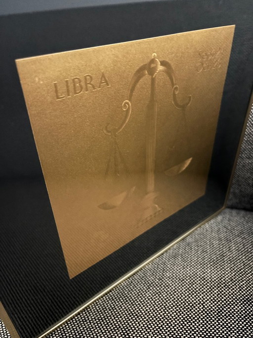 Cuadro decorativo vintage Goldgrafik Libra del zodíaco de R. Kraman | Impresión en relieve dorado | Marco de (photo 2 of 10)
