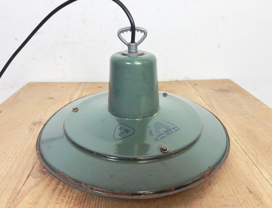 Image 1 of Industriële groene emaille kooi hanglamp, jaren 60