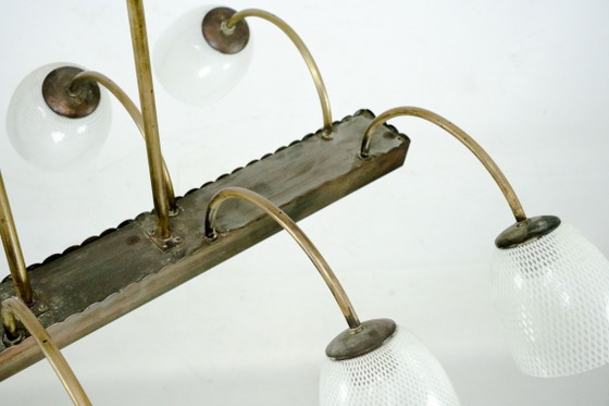 Image 1 of Kroonluchter van Venini Reticello-glas uit het midden van de 20e eeuw, met 8 armen, Murano, Italië, jaren 1940.