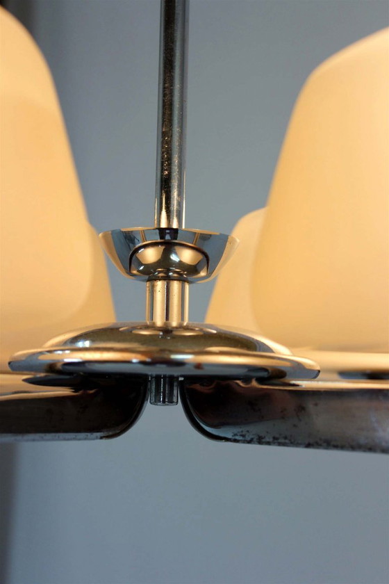 Image 1 of Lámpara de araña Art Déco cromada de ESC Zukov, Checoslovaquia, década de 1930