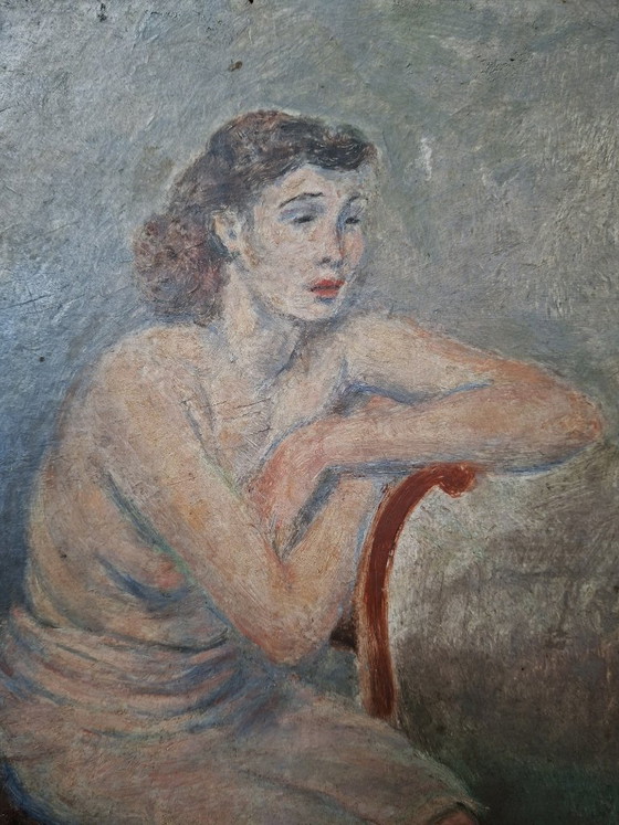 Image 1 of George Creten – Intimes Porträt einer Frau – Öl auf Papier auf Holz
